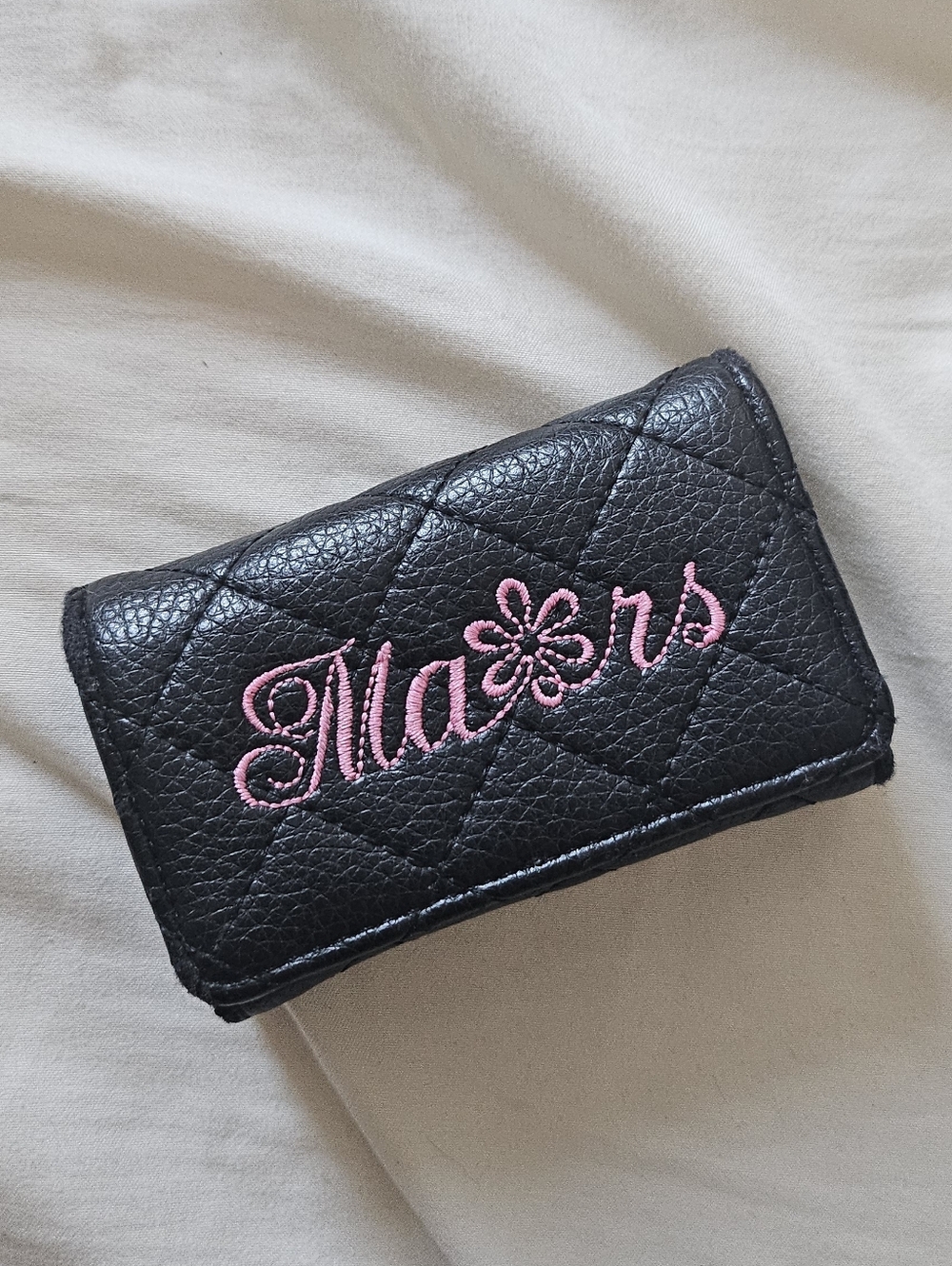 Ma*rs Agejo Gyaru Black Quilted Key Case Holder with Pink Logo Embroidery